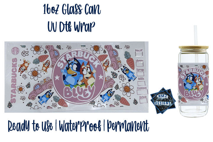 Pink Blue Dog Coffee UVDTF