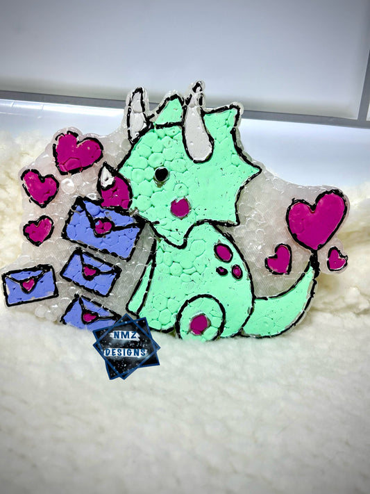 Dino with heart envelopes